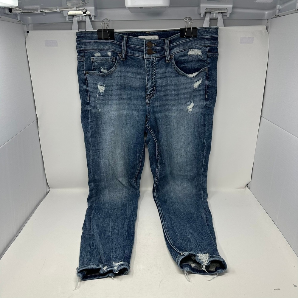 BKE Jeans Women 31x27 Blue Payton Mid Rise Ankle Skinny Distressed Frayed Hem